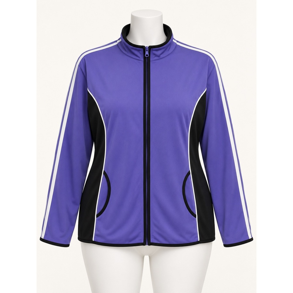 Made For Life Purple Black Striped Quick Dri Track Jacket Womens 3X Athleisure